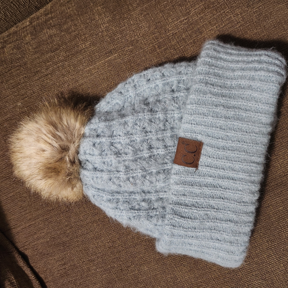 C.C L.Blue Knit Hat with Pom Pom